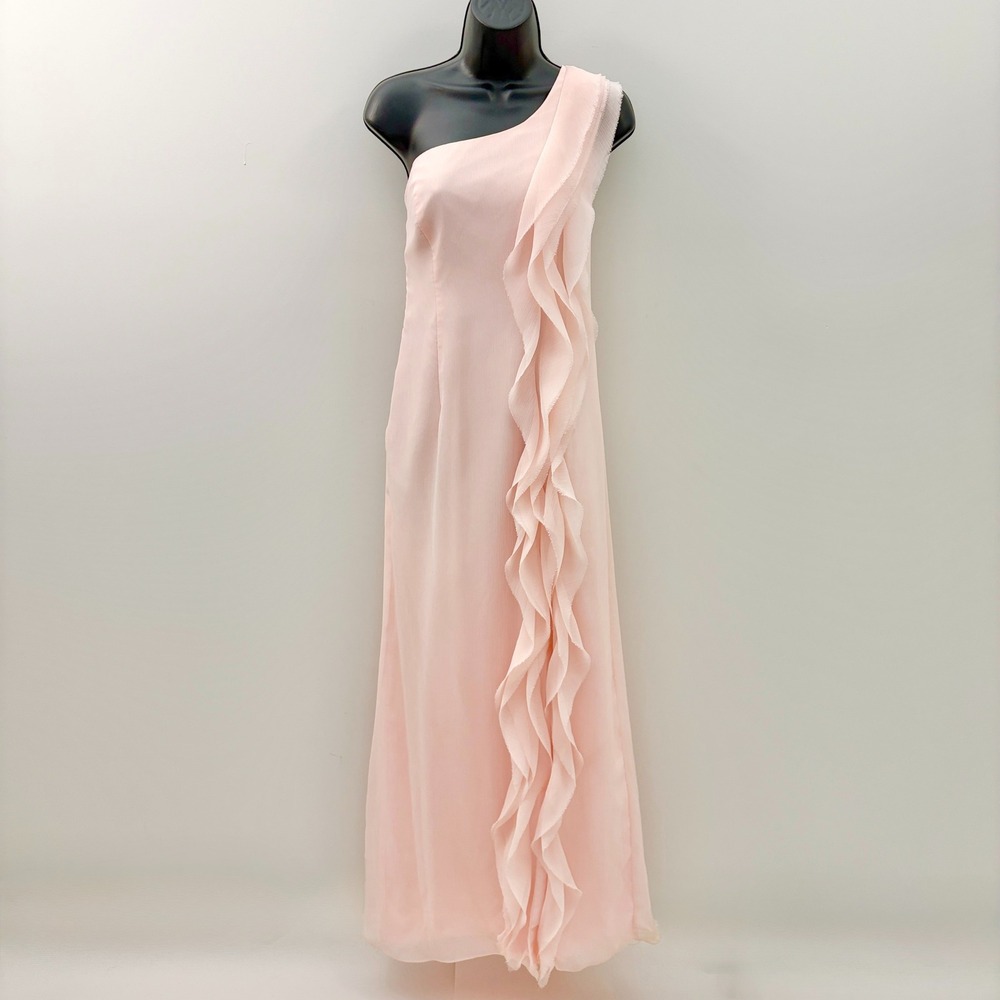 White by Vera Wang Dress One Shoulder Ruffle Maxi Size 10 Pink